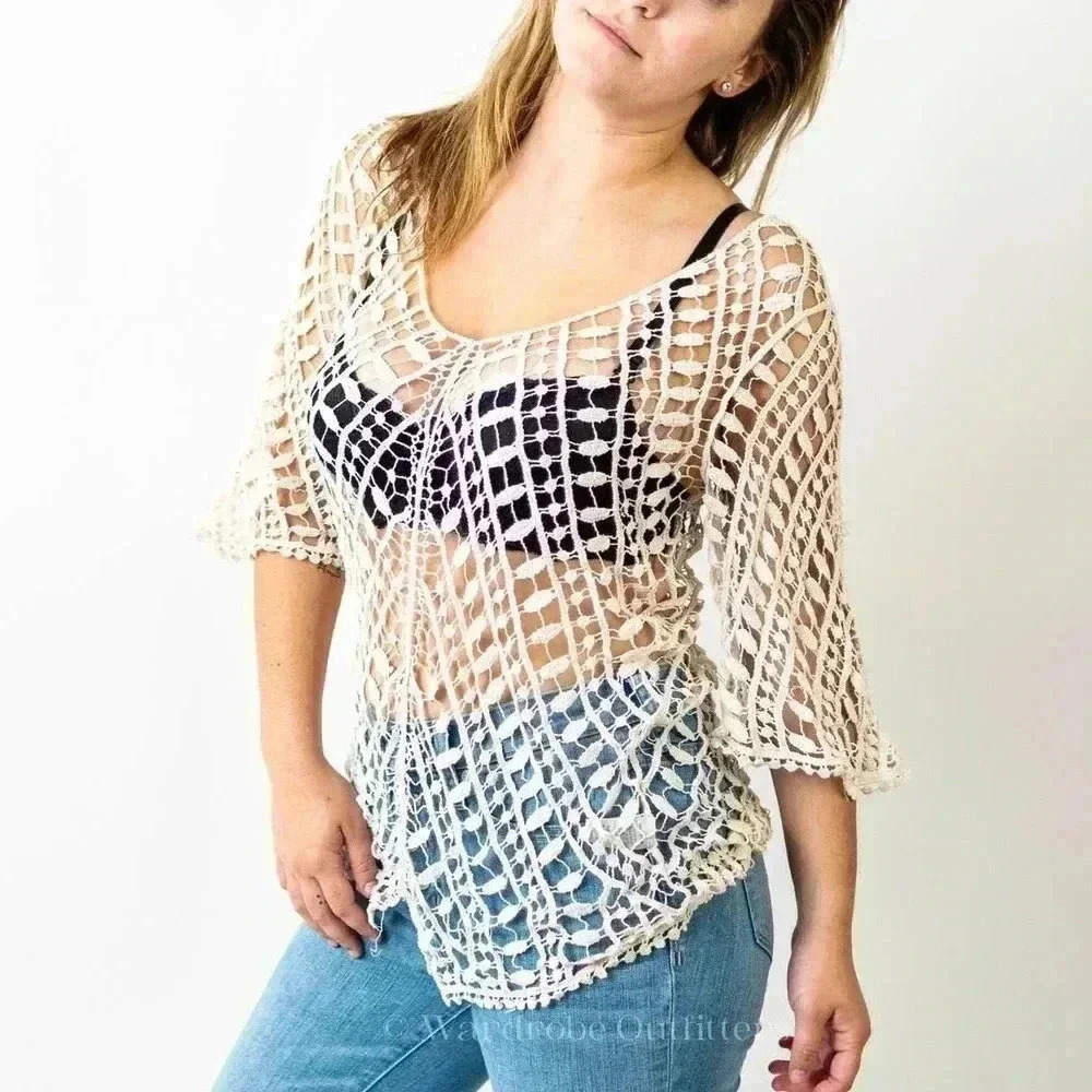 Sheer Lace Crochet Beach Swimwear Coverup